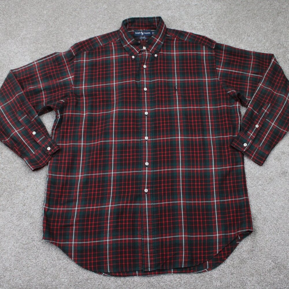 Ralph Lauren Shirt Mens Large Red/Black Plaid Blaire Cotton Long Sleeve Button‎